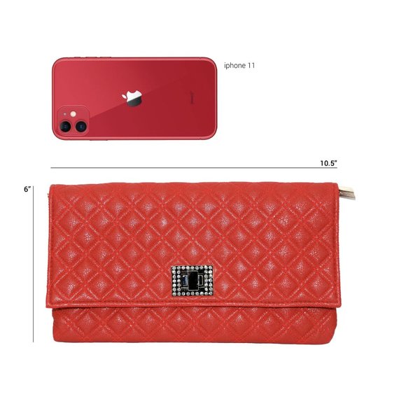 Red Cocobella Quilted Envelope Clutch | Evening Handbag | Purse - Picture 1 of 8